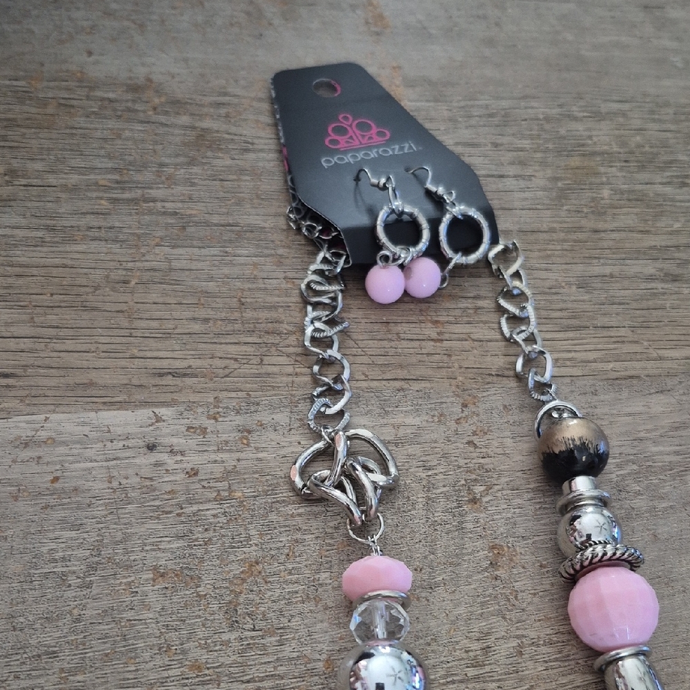 Paparazzi Silver and Pink Necklace with Beaded Accents